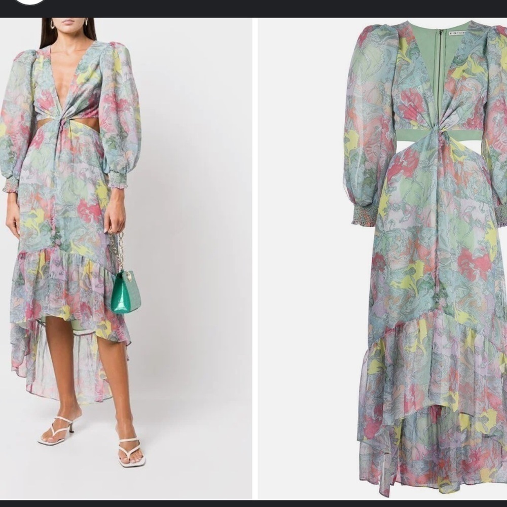 NWOT Alice + Olivia Katia Lola's Dream Twist puff sleeves MIDI maxi Dress 4 - Picture 2 of 7